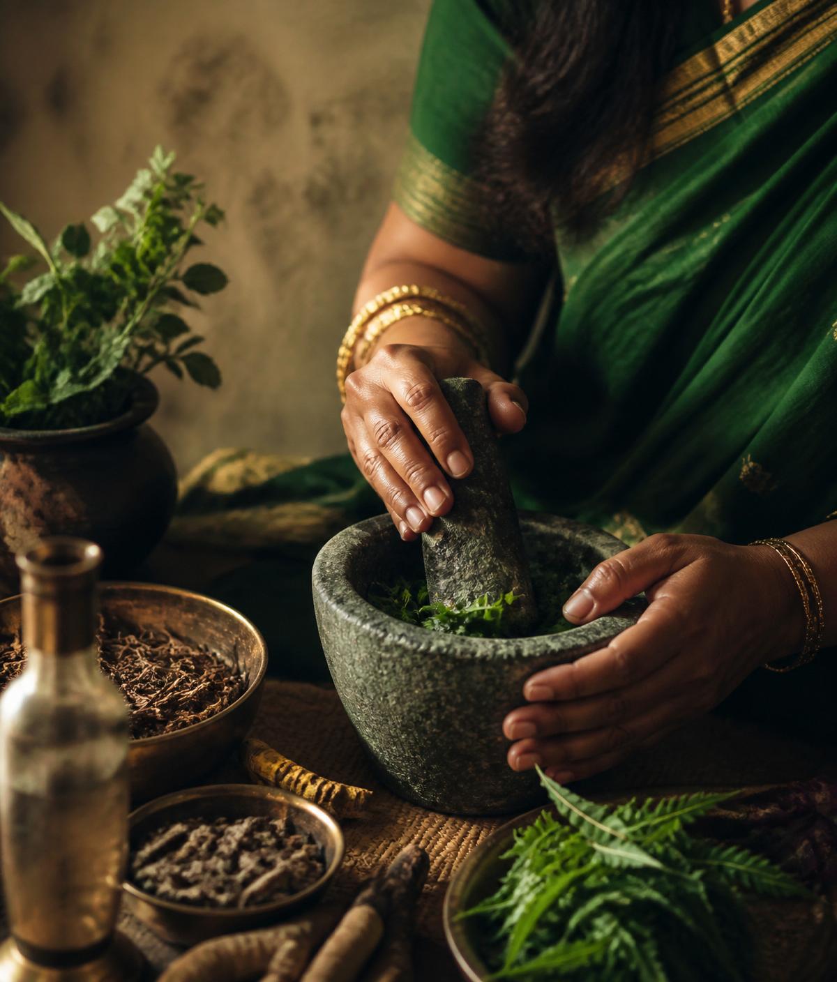 Hand-grinding herbs